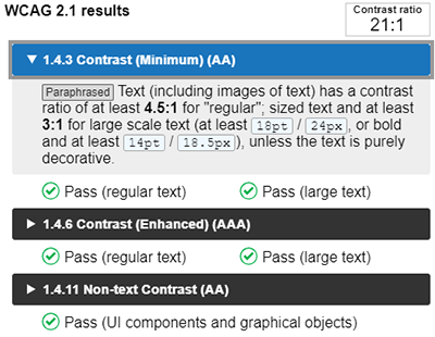 CCA tool opened WCAG guideline dropdown