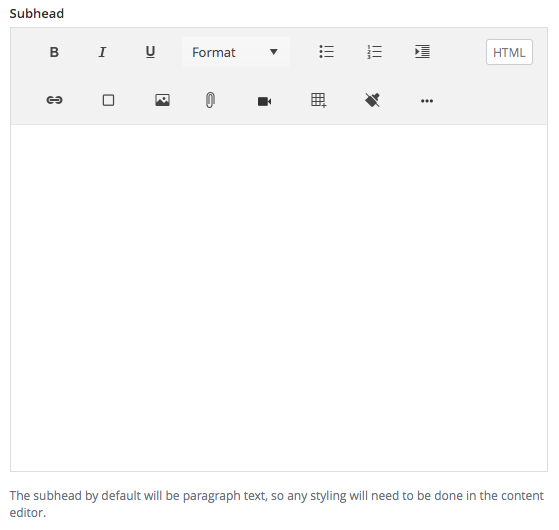 Hero Subhead in WYSIWYG Editor 
