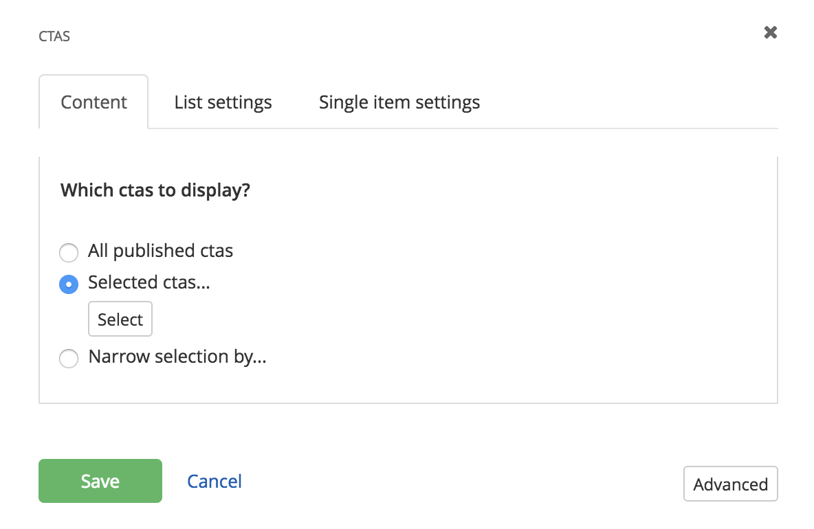 CTA display settings