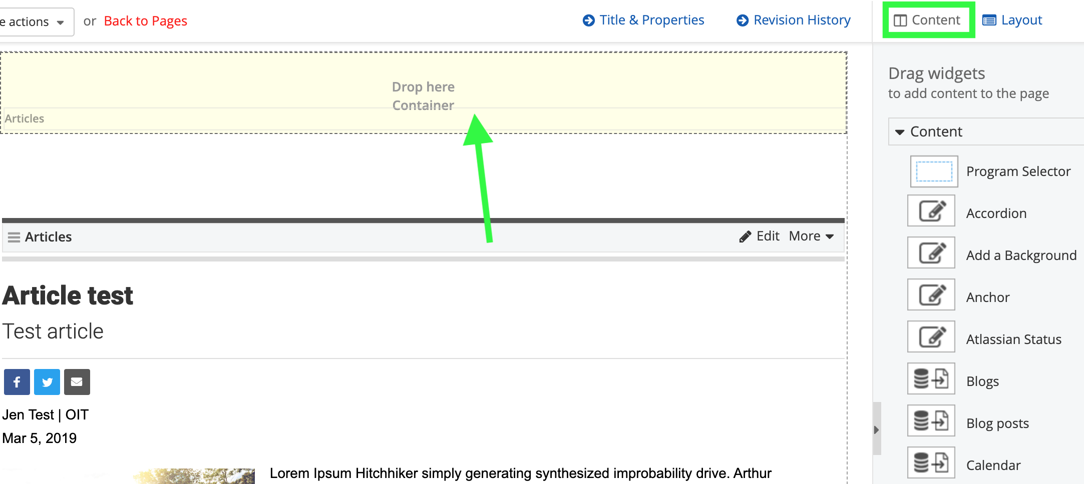 Step 3 of table styling - add widget with table to the container