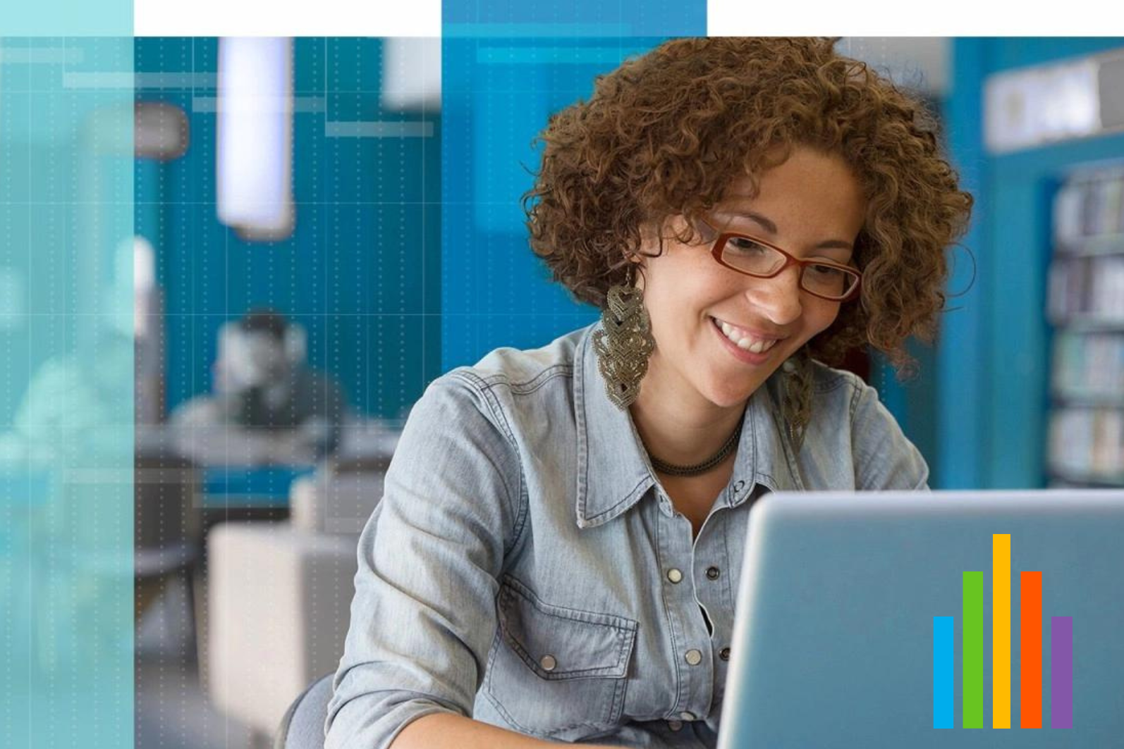 Woman on computer with Anthology Ally logo in right hand corner