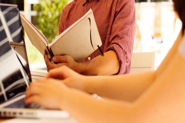 Students studying on a computer