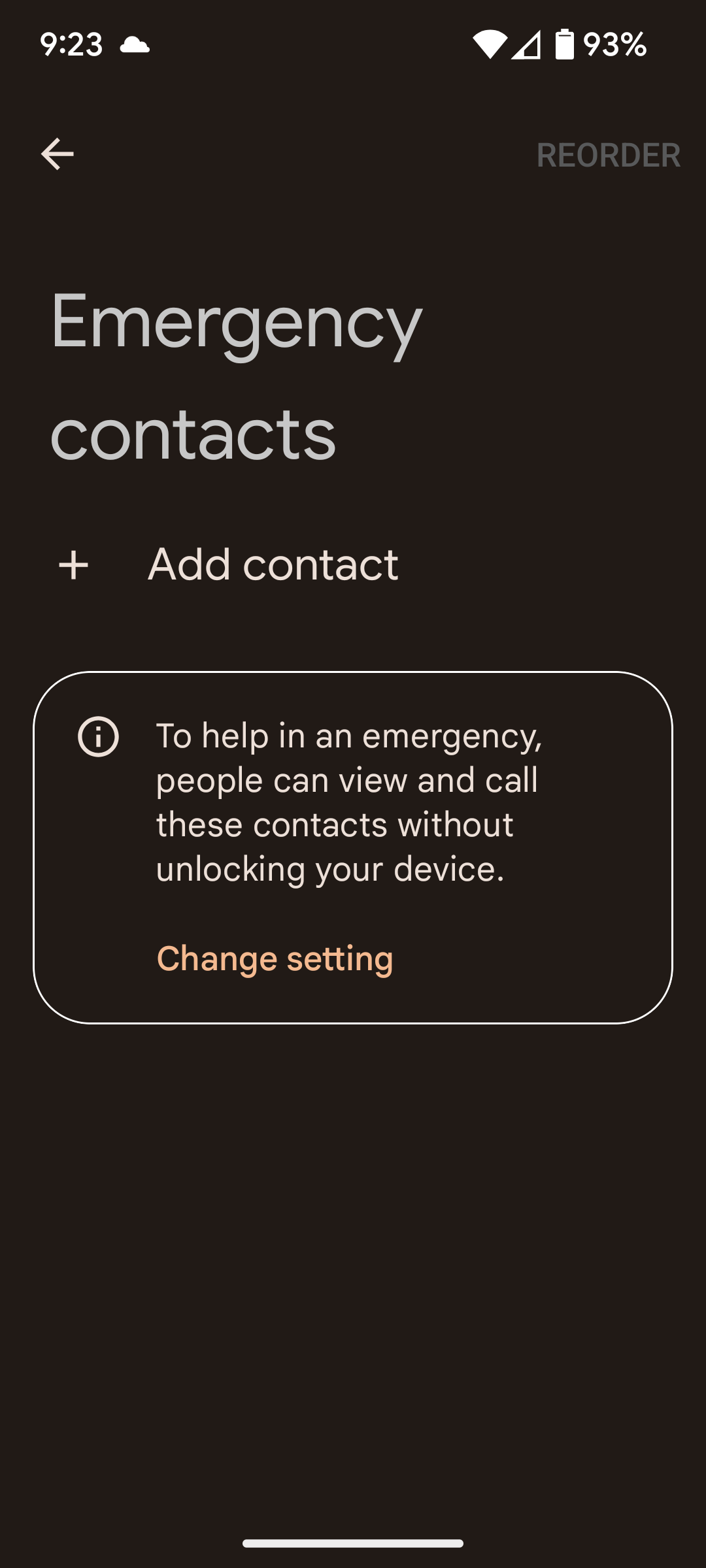 emergency contacts screen