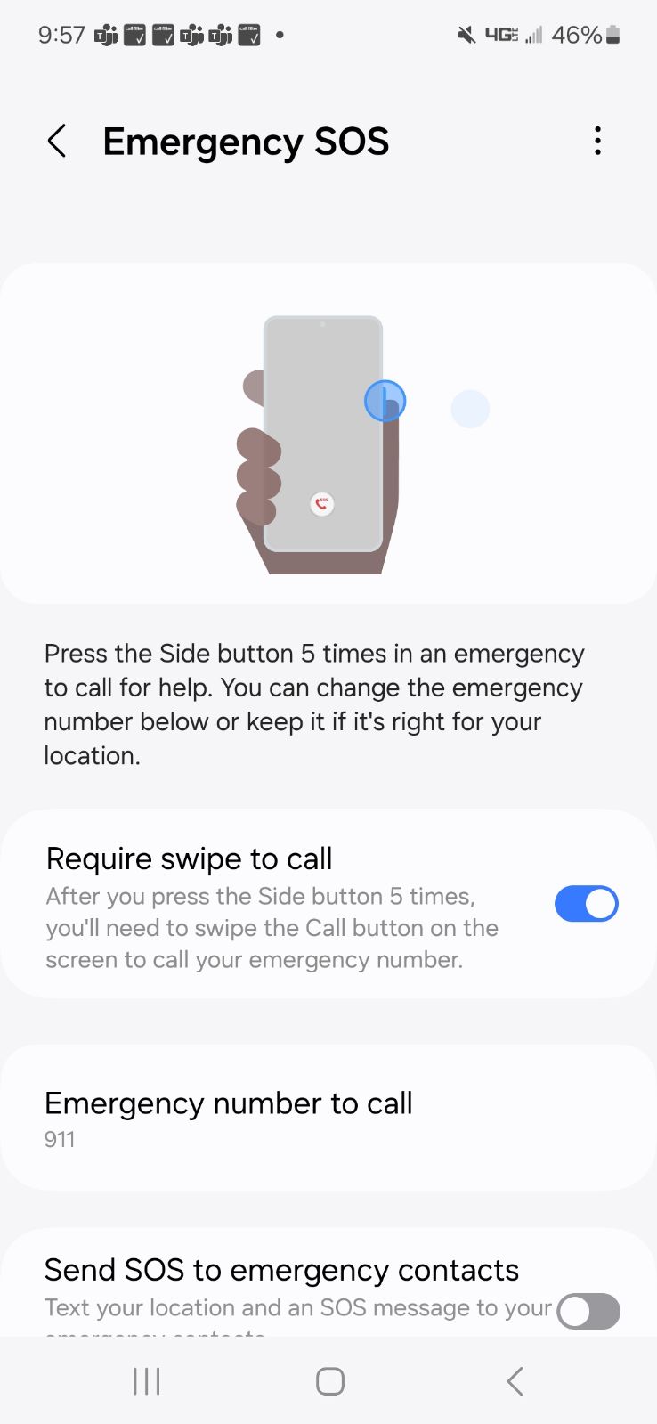 Samsung Emergency SOS Screen